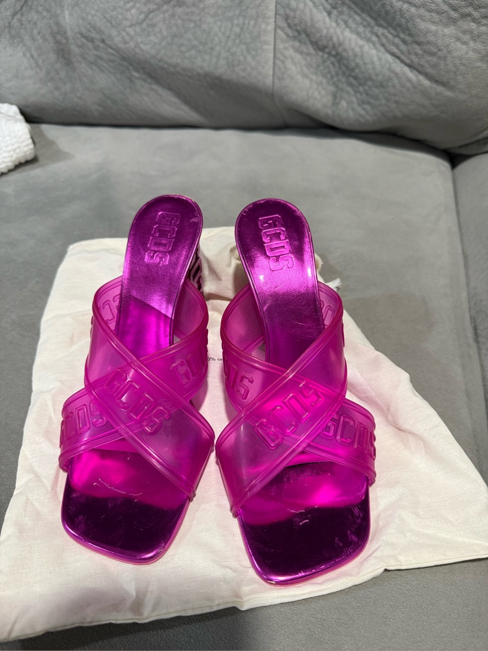 Fuchsia Cross-Strap Slide Mules